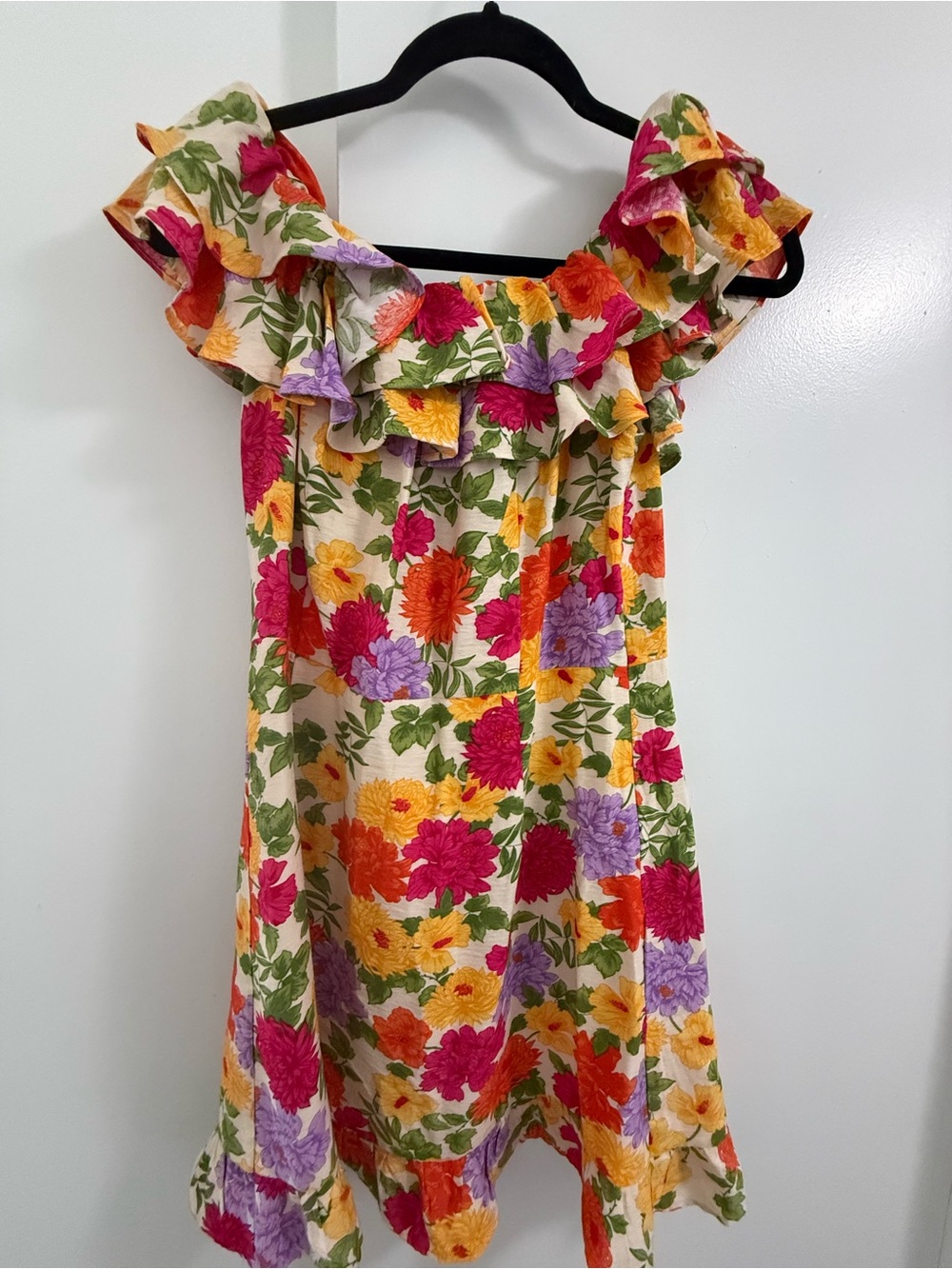 Mango Cream Floral Ruffle Off-Shoulder Mini Dress - Picture 3 of 3